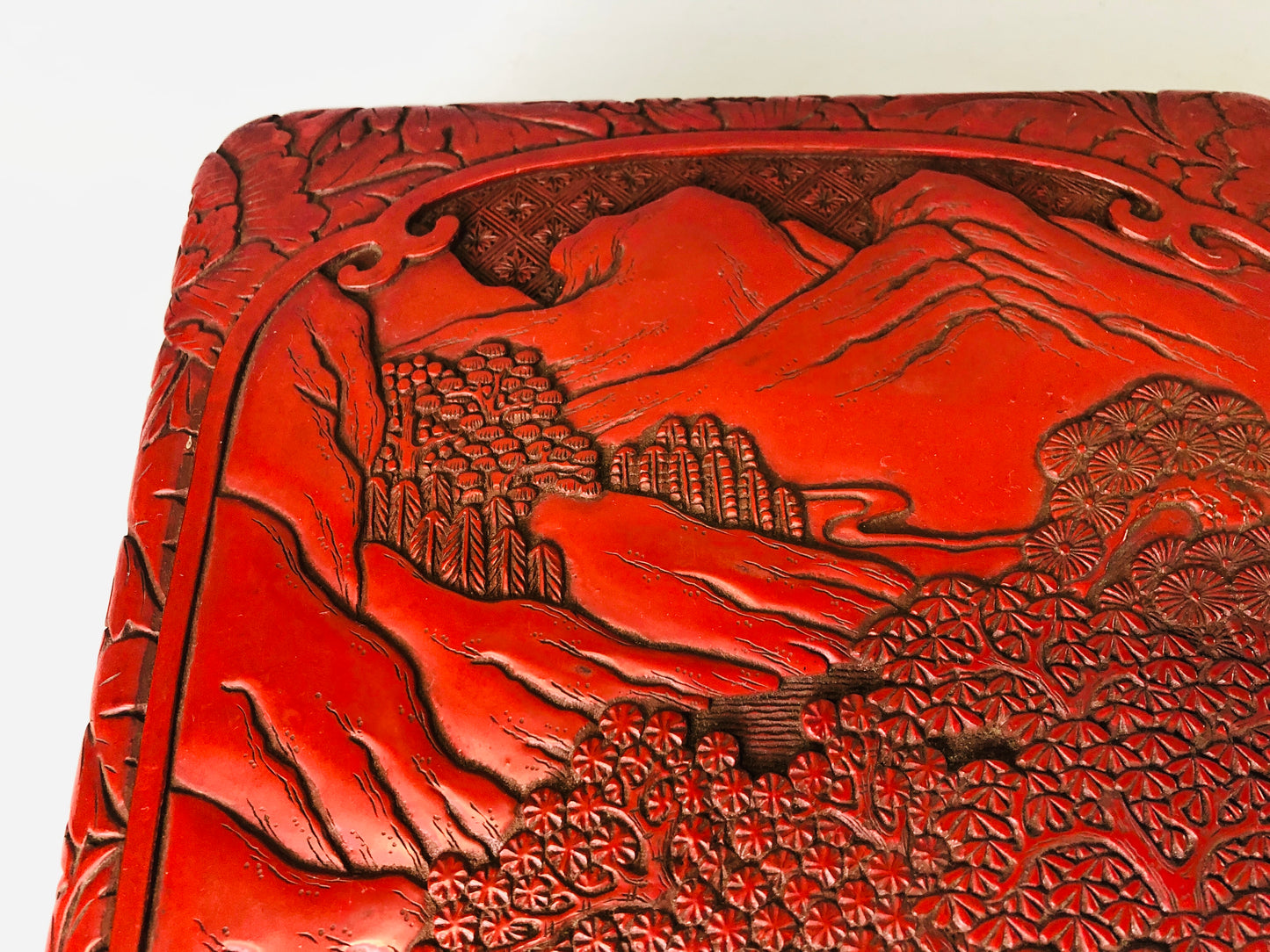 Y7217 BOX Kamakura carving letter case signed landscape Japan antique stationery