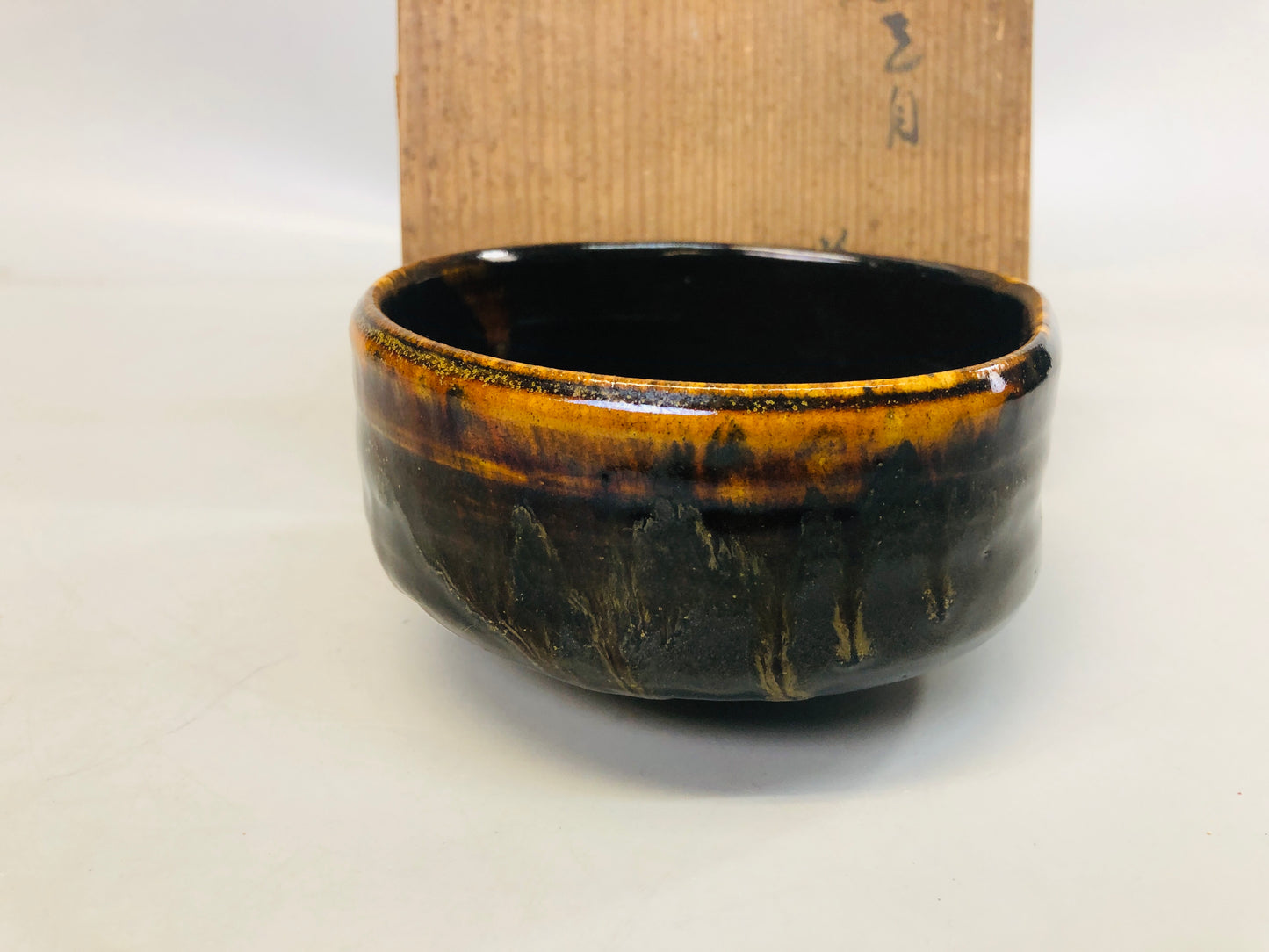 Y7232 CHAWAN Seto-ware bowl signed box Japan antique tea ceremony cup pottery
