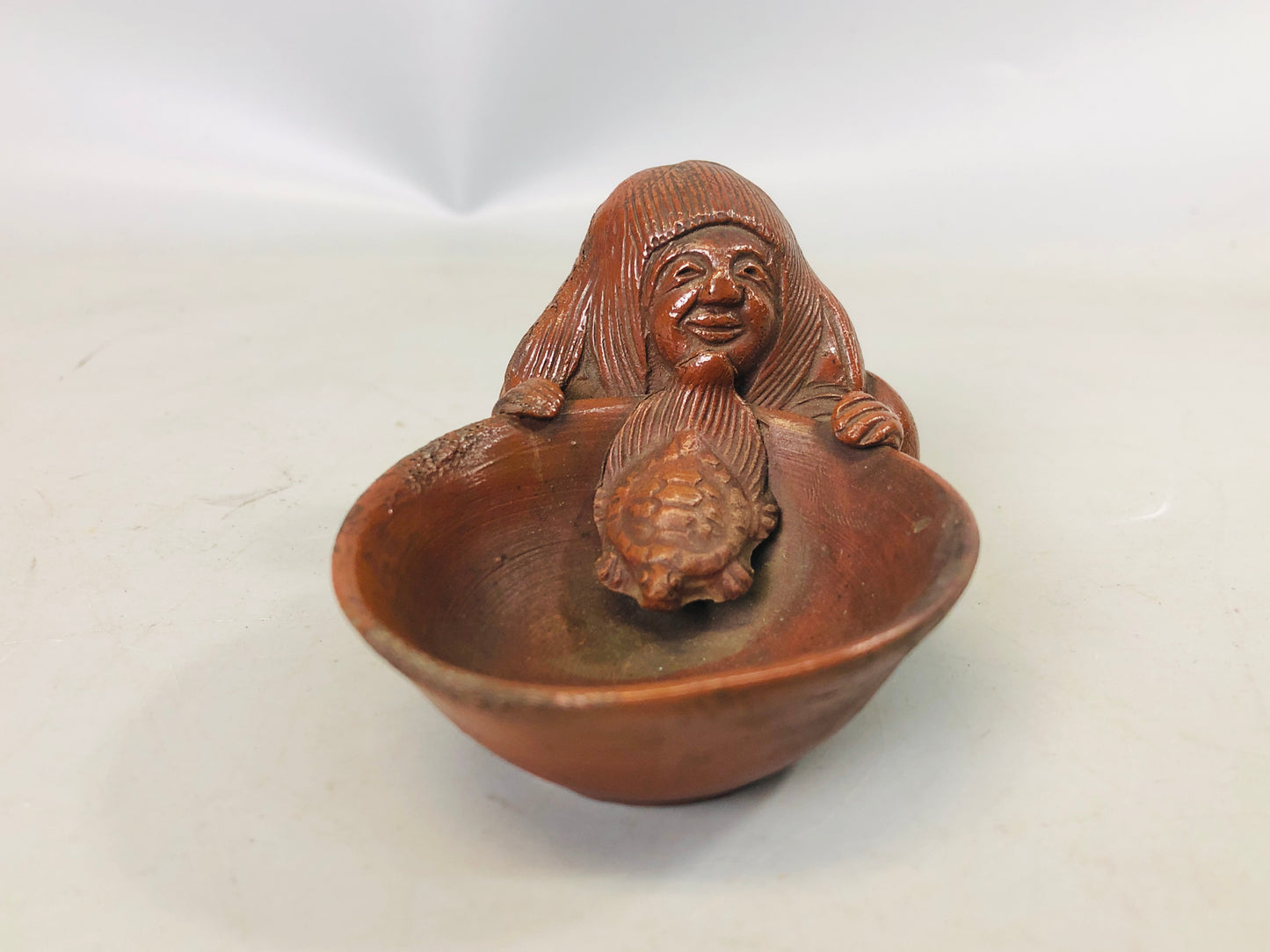 Y7240 SUITEKI Bizen-ware suzuri water pot stationery Turtle Person Japan antique