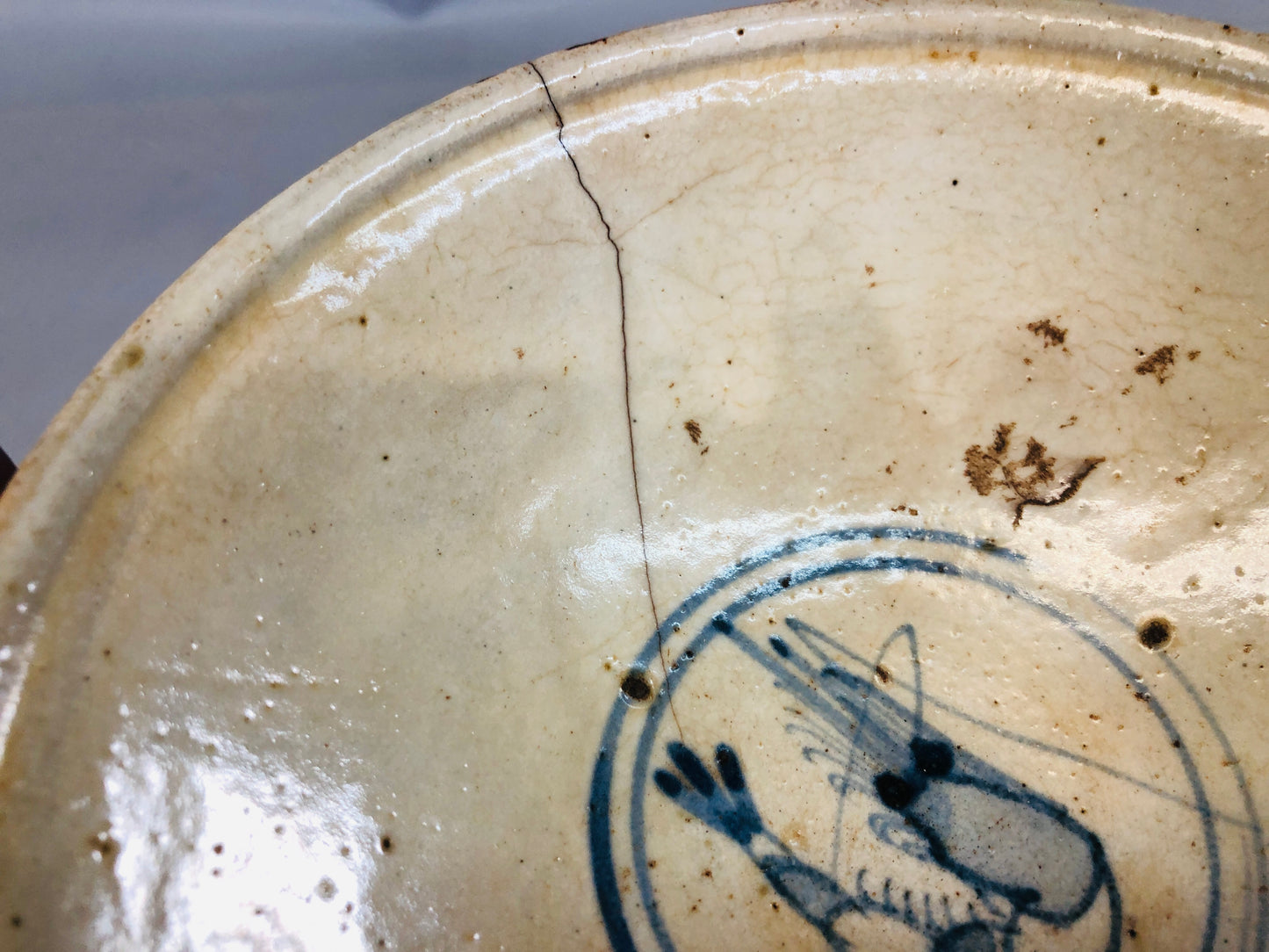 Y7242 CHAWAN Kosobe-ware flat bowl signed box Japan antique tea ceremony pottery