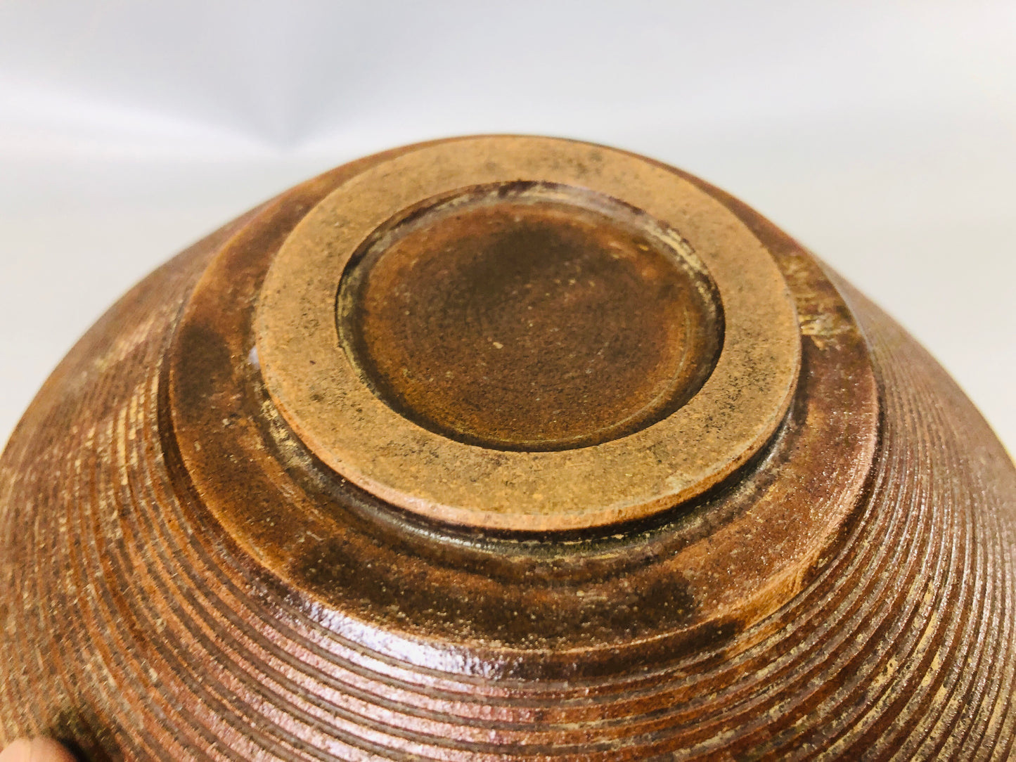Y7242 CHAWAN Kosobe-ware flat bowl signed box Japan antique tea ceremony pottery
