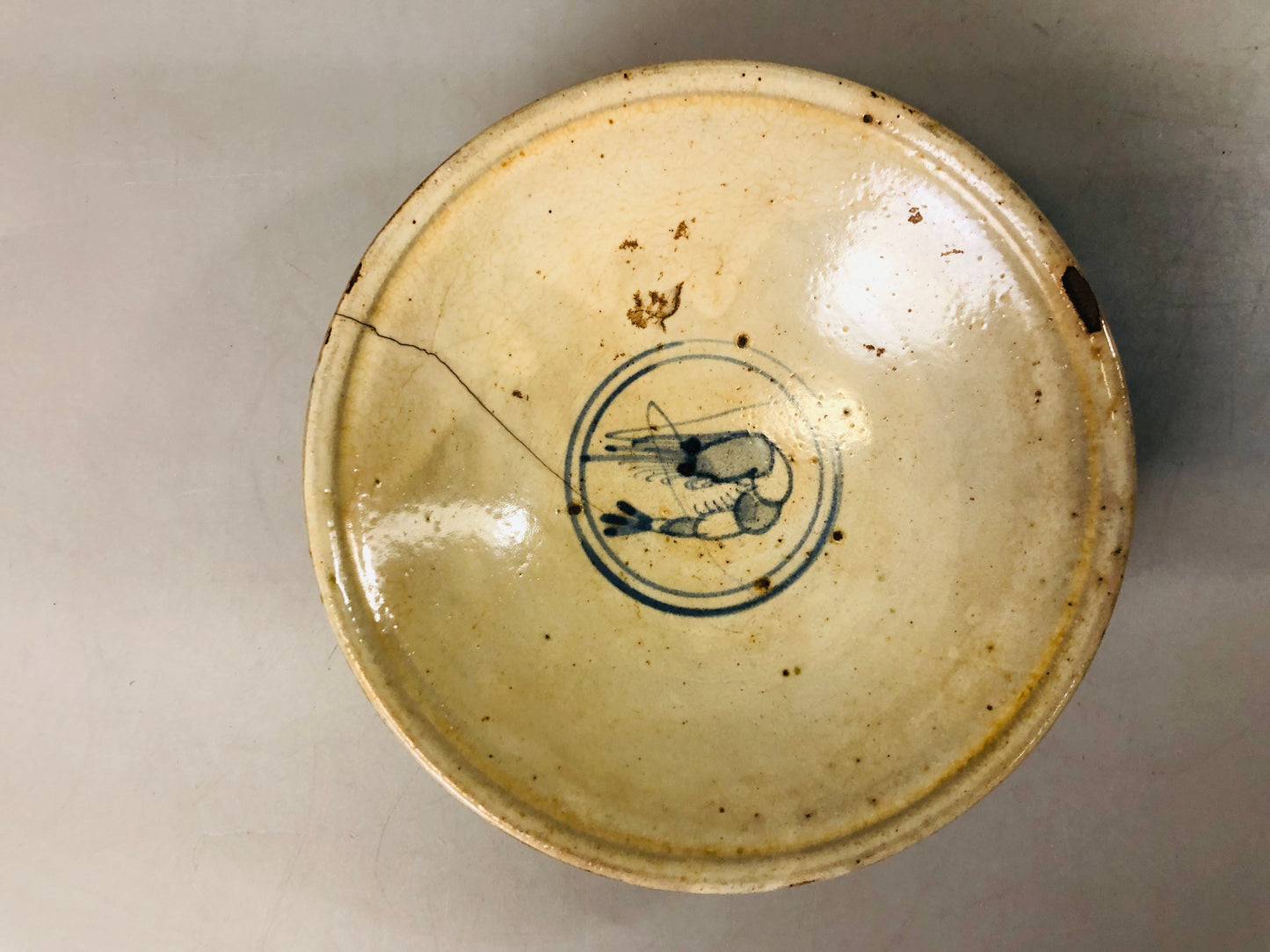 Y7242 CHAWAN Kosobe-ware flat bowl signed box Japan antique tea ceremony pottery