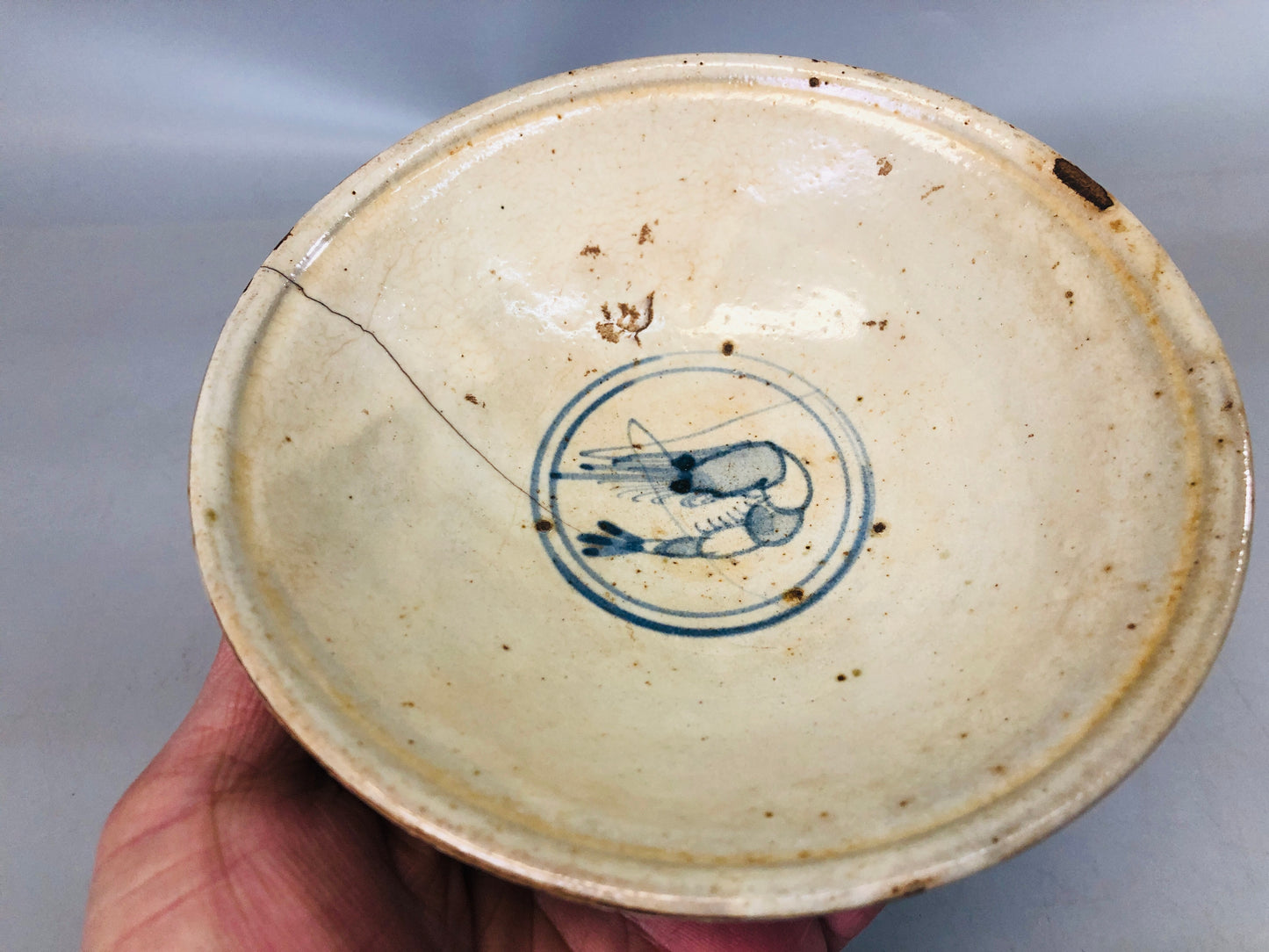 Y7242 CHAWAN Kosobe-ware flat bowl signed box Japan antique tea ceremony pottery
