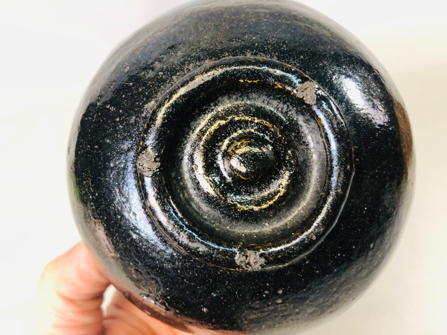 Y7243 CHAWAN Raku-ware black bowl Clamp fix bag box Japan antique tea ceremony