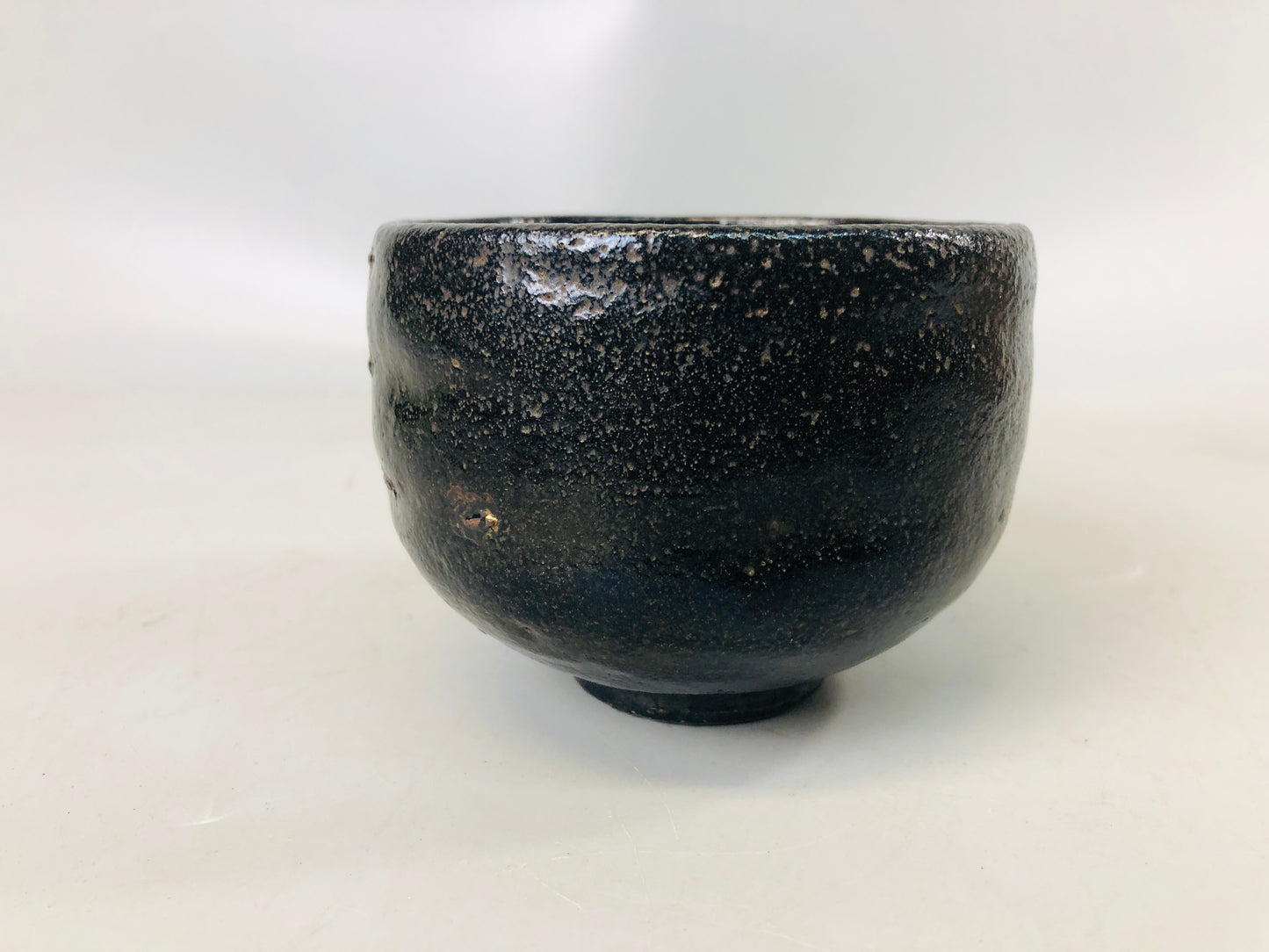 Y7243 CHAWAN Raku-ware black bowl Clamp fix bag box Japan antique tea ceremony