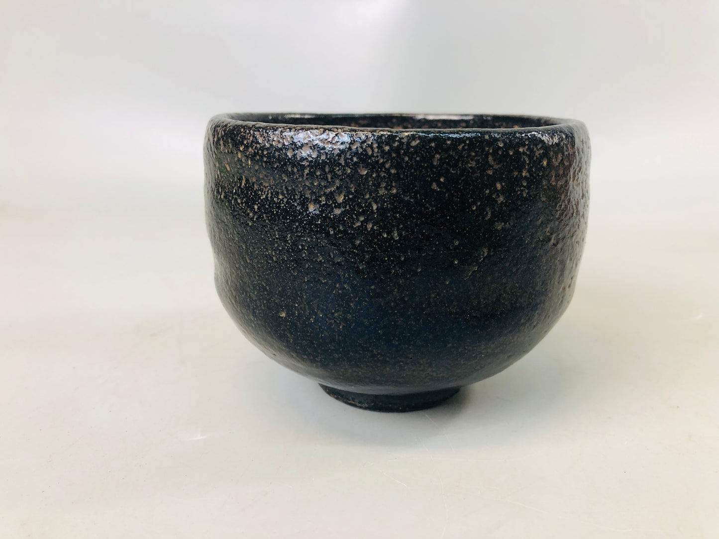 Y7243 CHAWAN Raku-ware black bowl Clamp fix bag box Japan antique tea ceremony