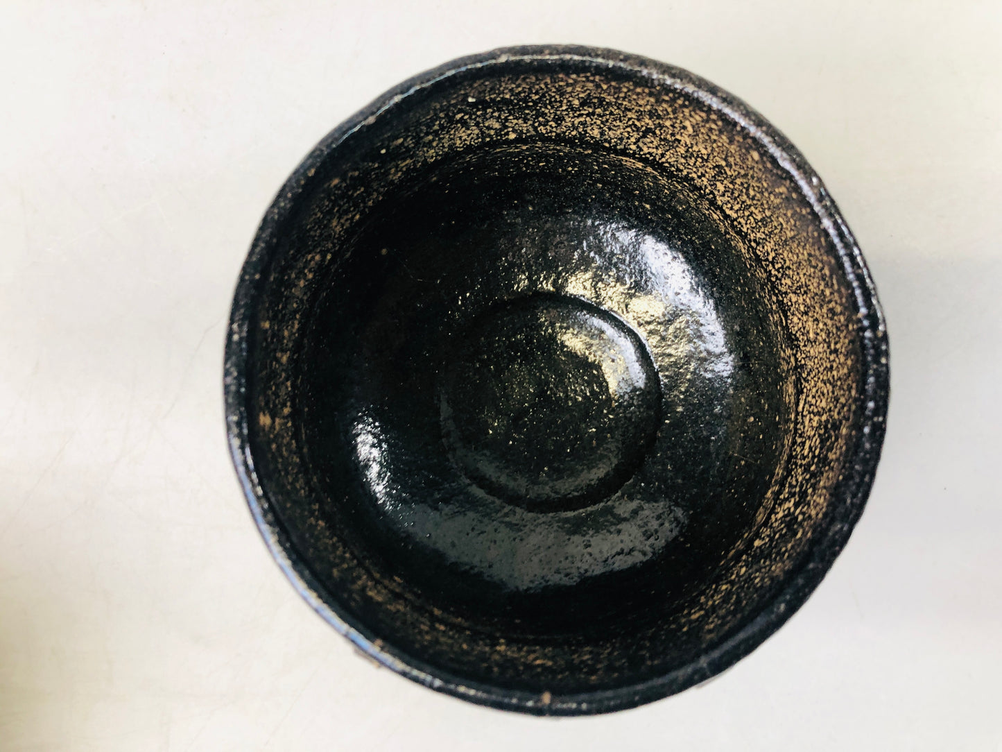 Y7243 CHAWAN Raku-ware black bowl Clamp fix bag box Japan antique tea ceremony