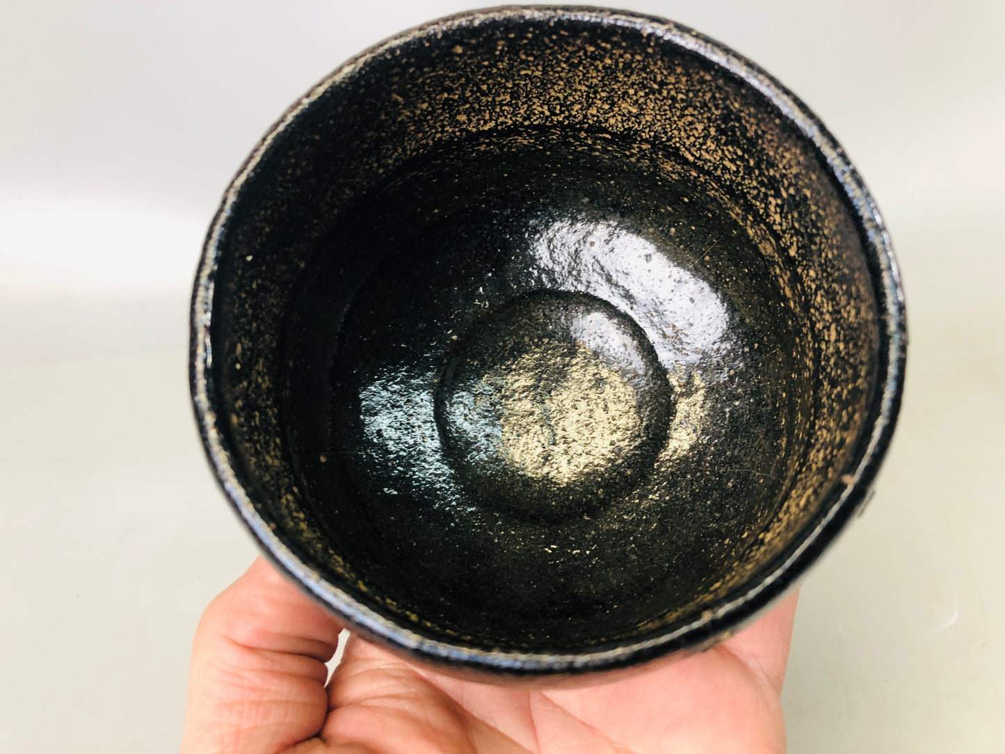 Y7243 CHAWAN Raku-ware black bowl Clamp fix bag box Japan antique tea ceremony