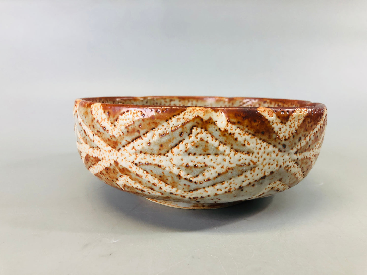 Y7262 CHAWAN Shino-ware confectionery bowl signed box Japan antique tableware