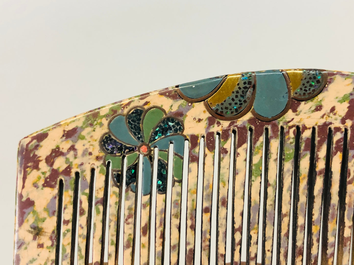 Y7269 KANZASHI Comb Windmill Makie hairpin signed Japan antique accessory kimono
