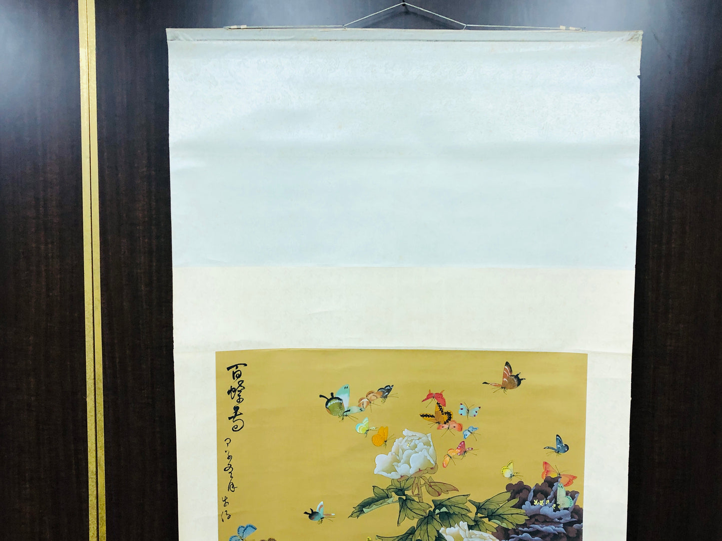 Y7280 KAKEJIKU Butterfly Flower signed China antique hanging scroll art decor