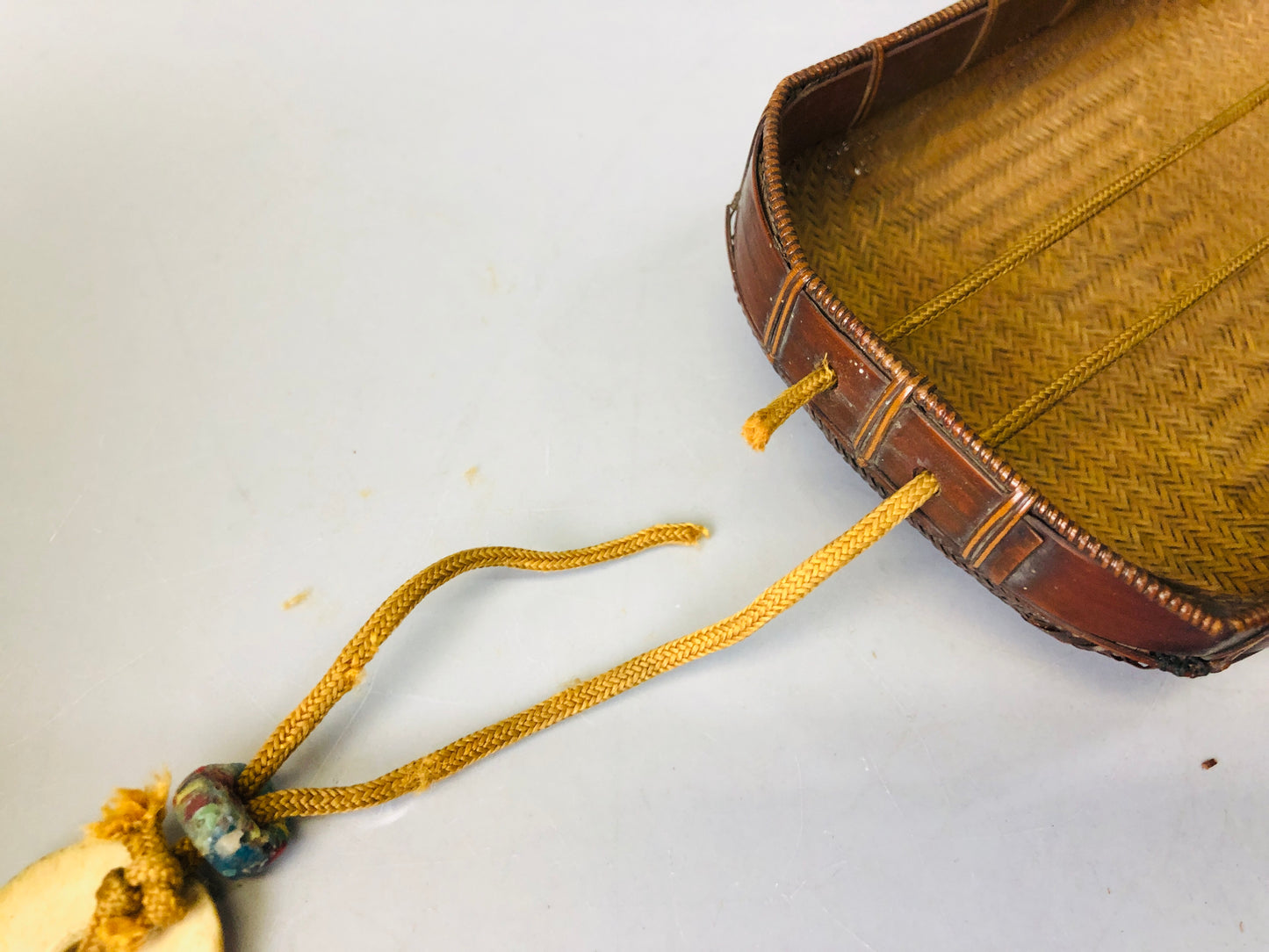 Y7288 Bamboo Woven Basket hanging accessory case Japan antique vintage interior