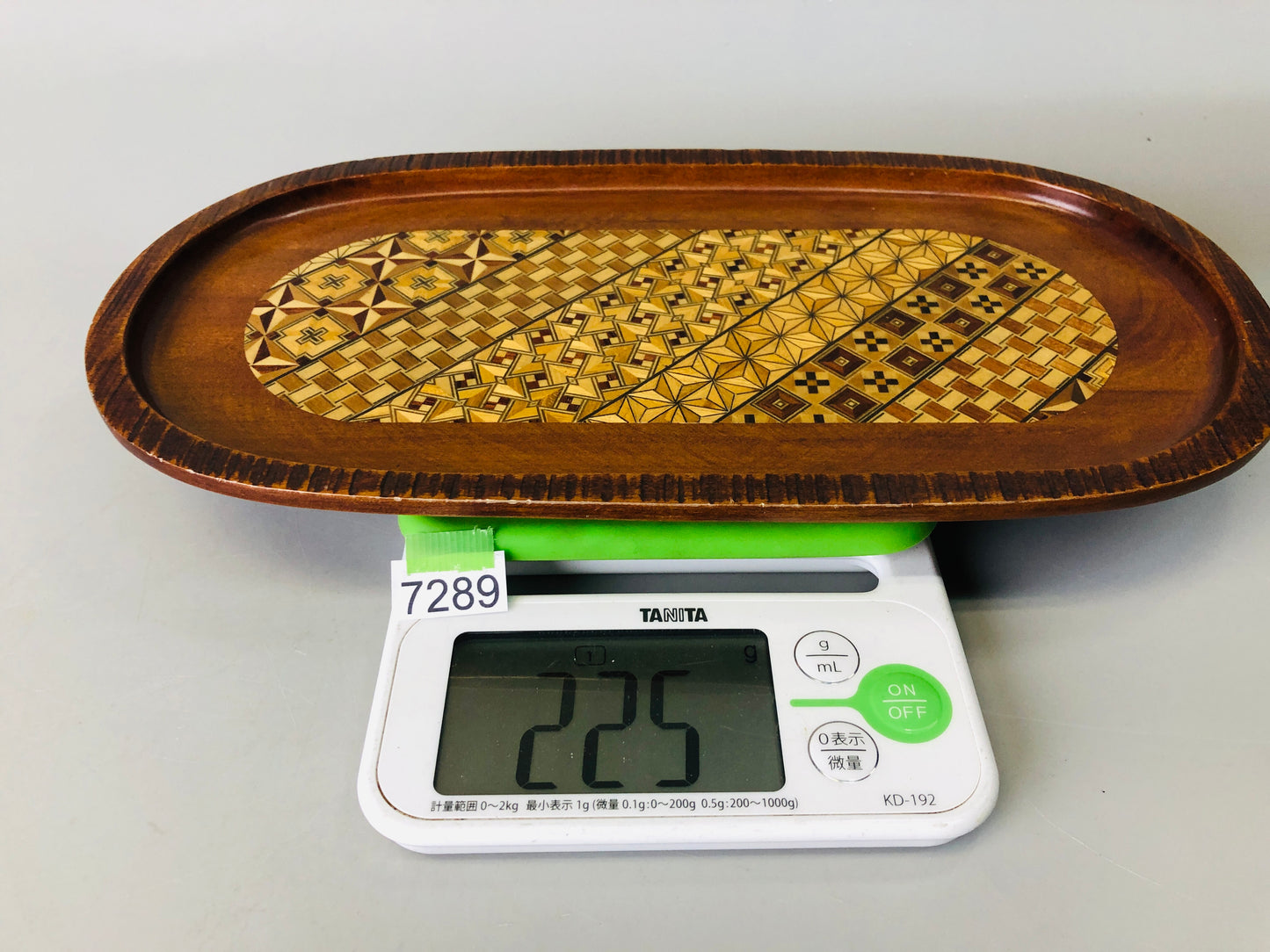 Y7289 TRAY Hakone woodwork Marquetry oval shape Japan antique wooden tableware
