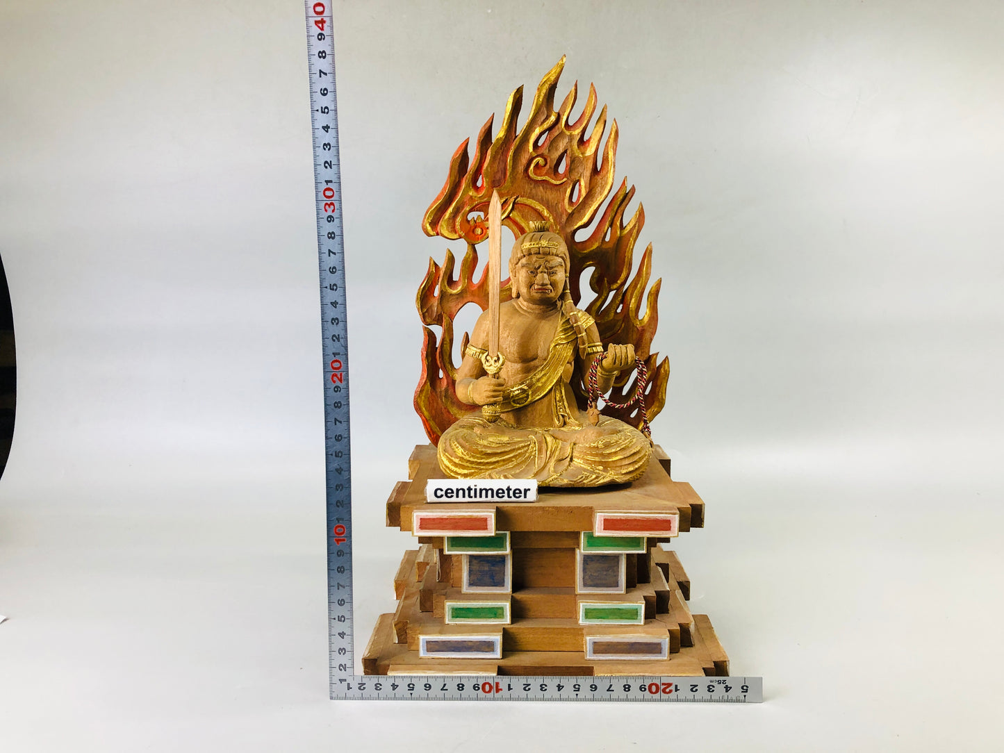 Y7291 STATUE Fudo Myoo Buddha figurine wood carving Japan antique Buddhist art