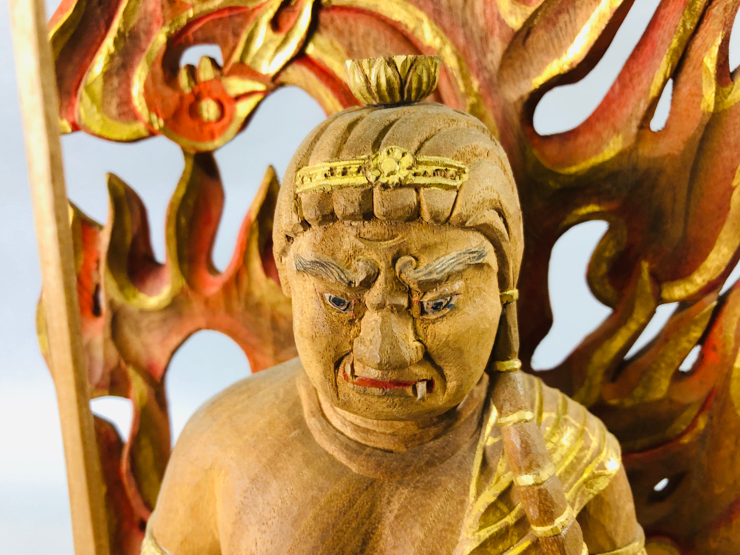 Y7291 STATUE Fudo Myoo Buddha figurine wood carving Japan antique Buddhist art