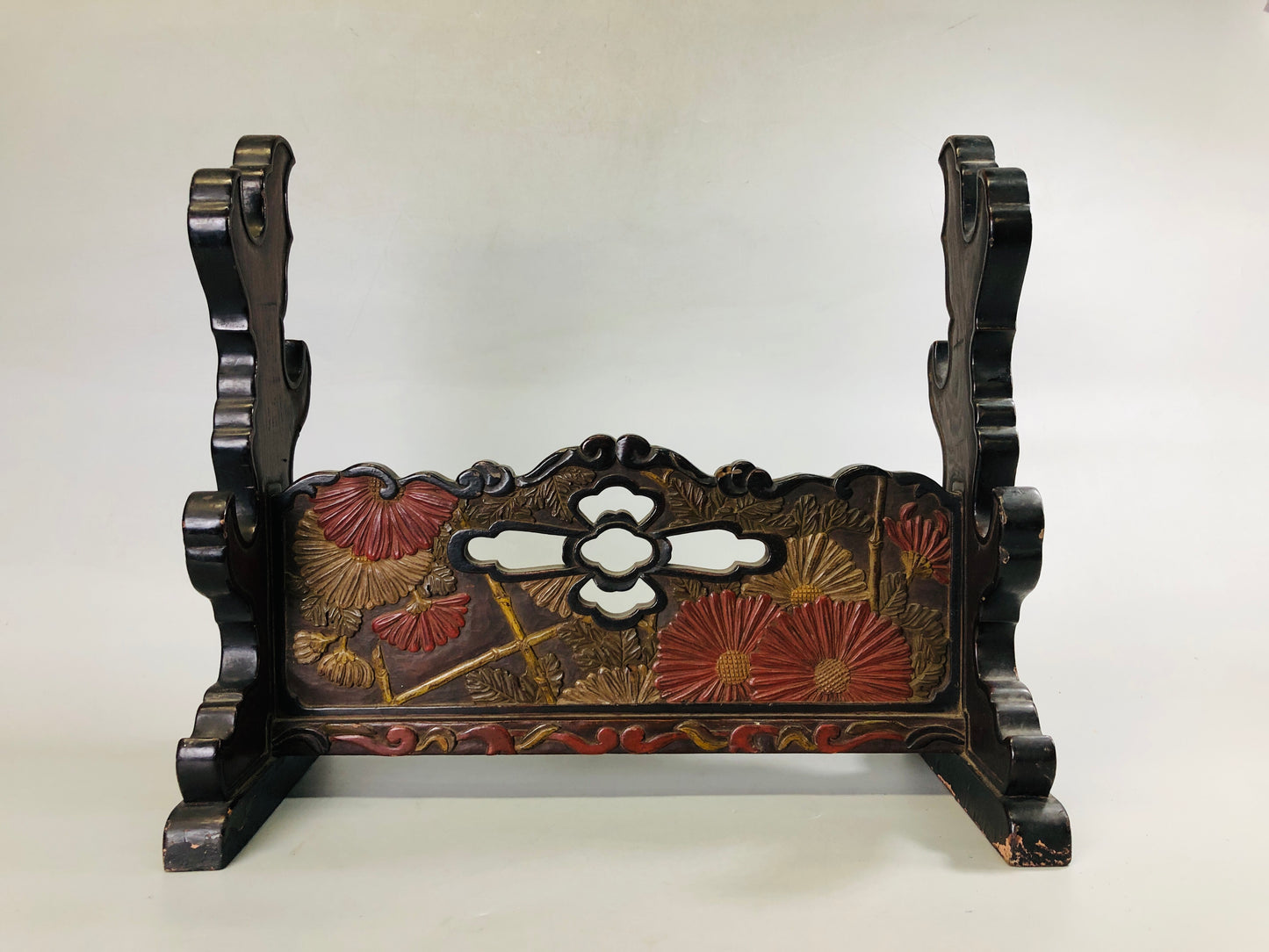Y7296 OKIMONO wooden samurai Sword rack Kamakura carving Japan antique interior