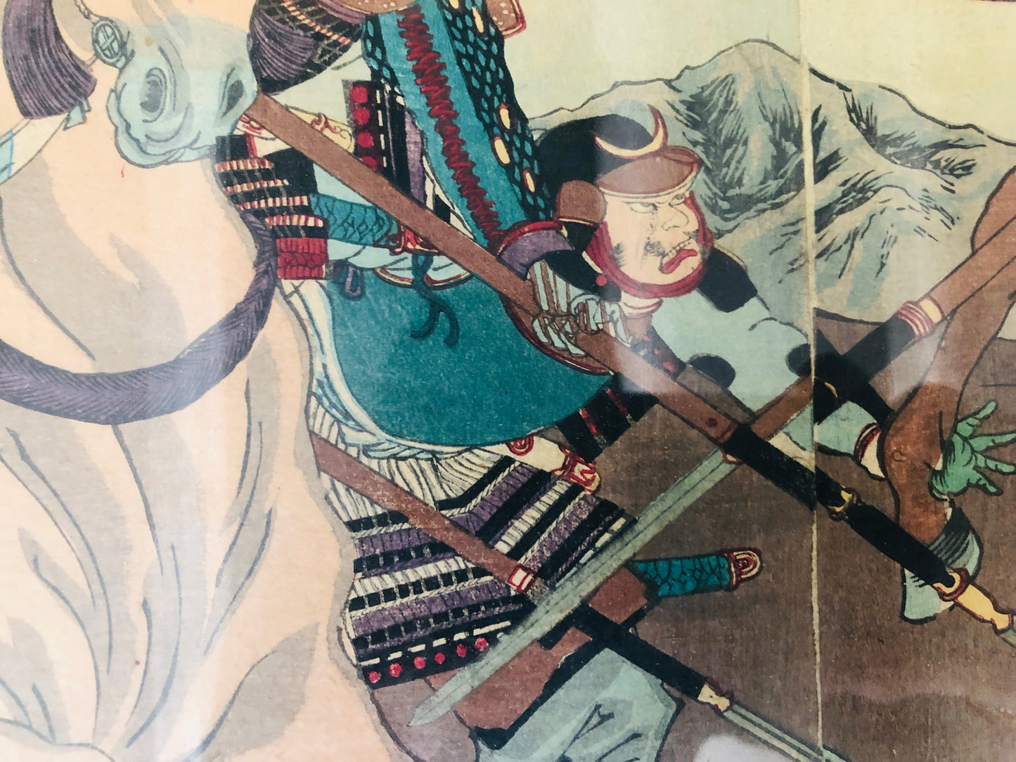 Y7308 WOODBLOCK PRINT Chikanobu Battle triptych Japan Ukiyoe art antique decor