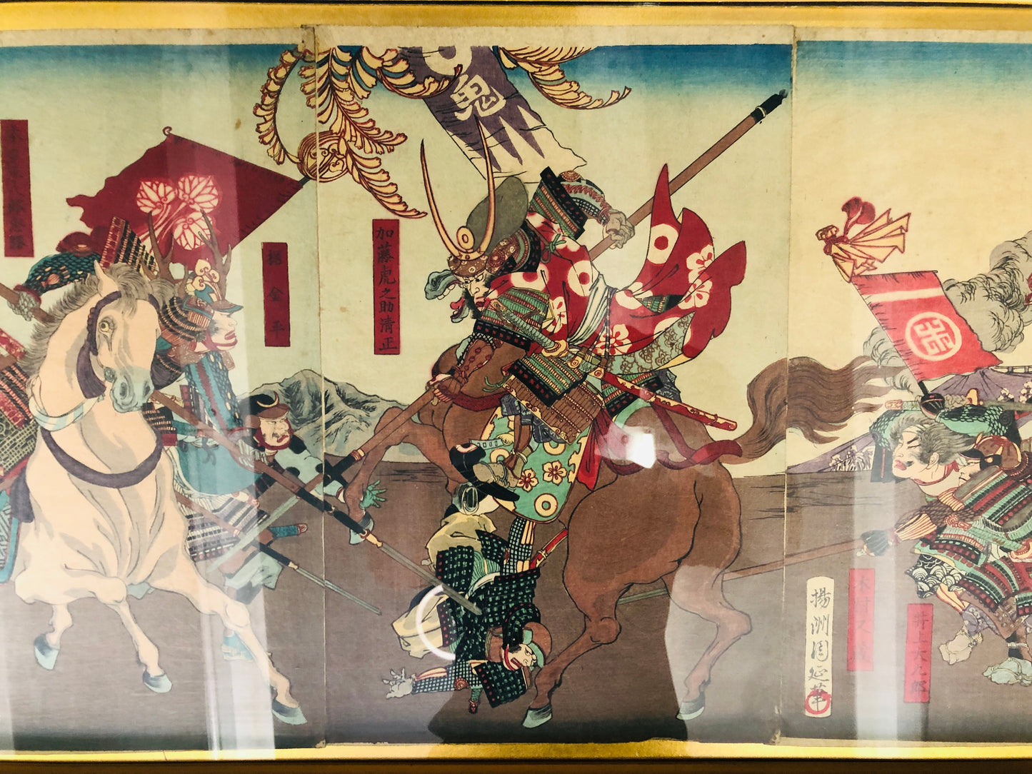 Y7308 WOODBLOCK PRINT Chikanobu Battle triptych Japan Ukiyoe art antique decor