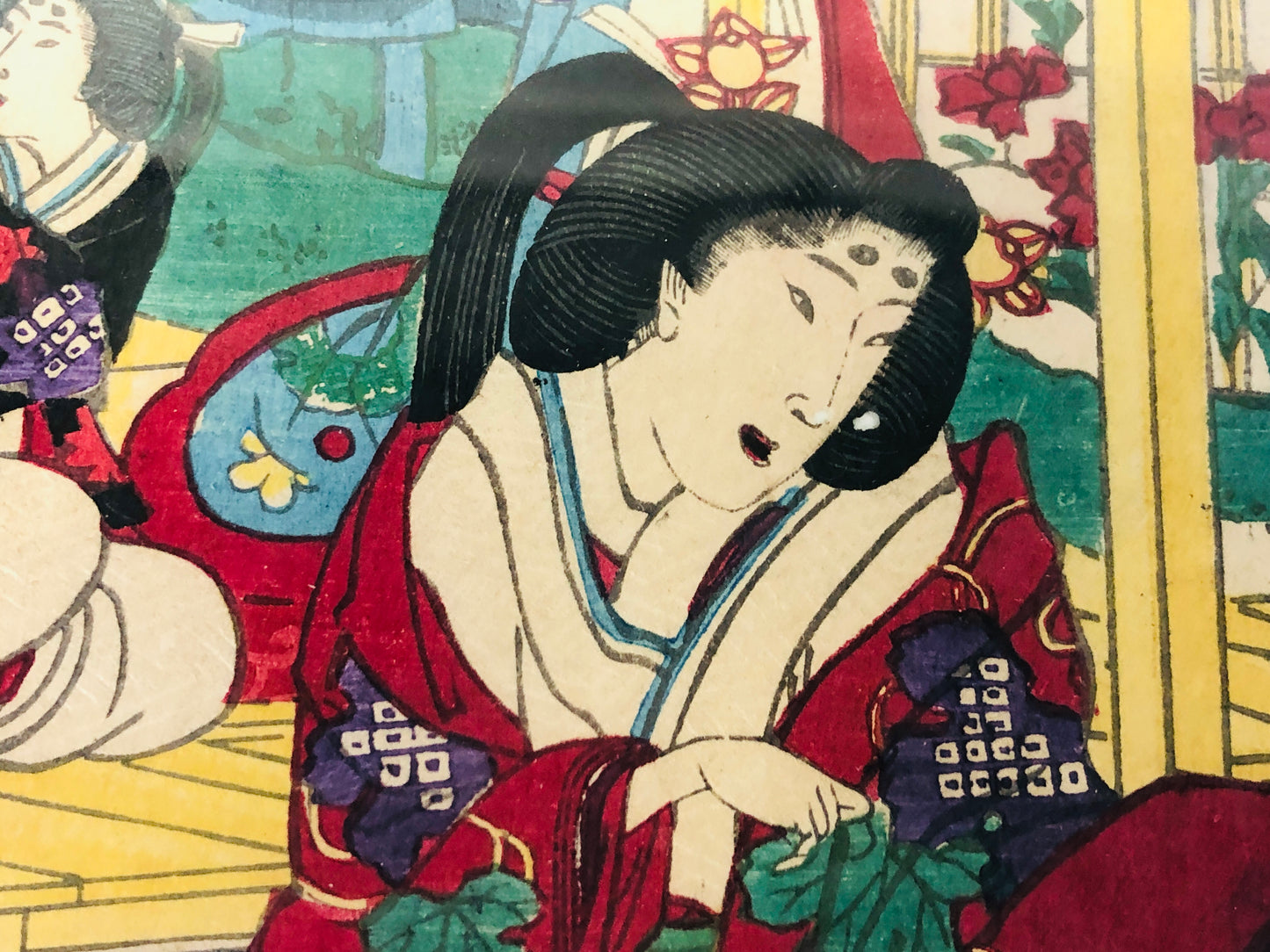 Y7309 WOODBLOCK PRINT Chikashige Flower Beautiful woman Japan Ukiyoe art antique