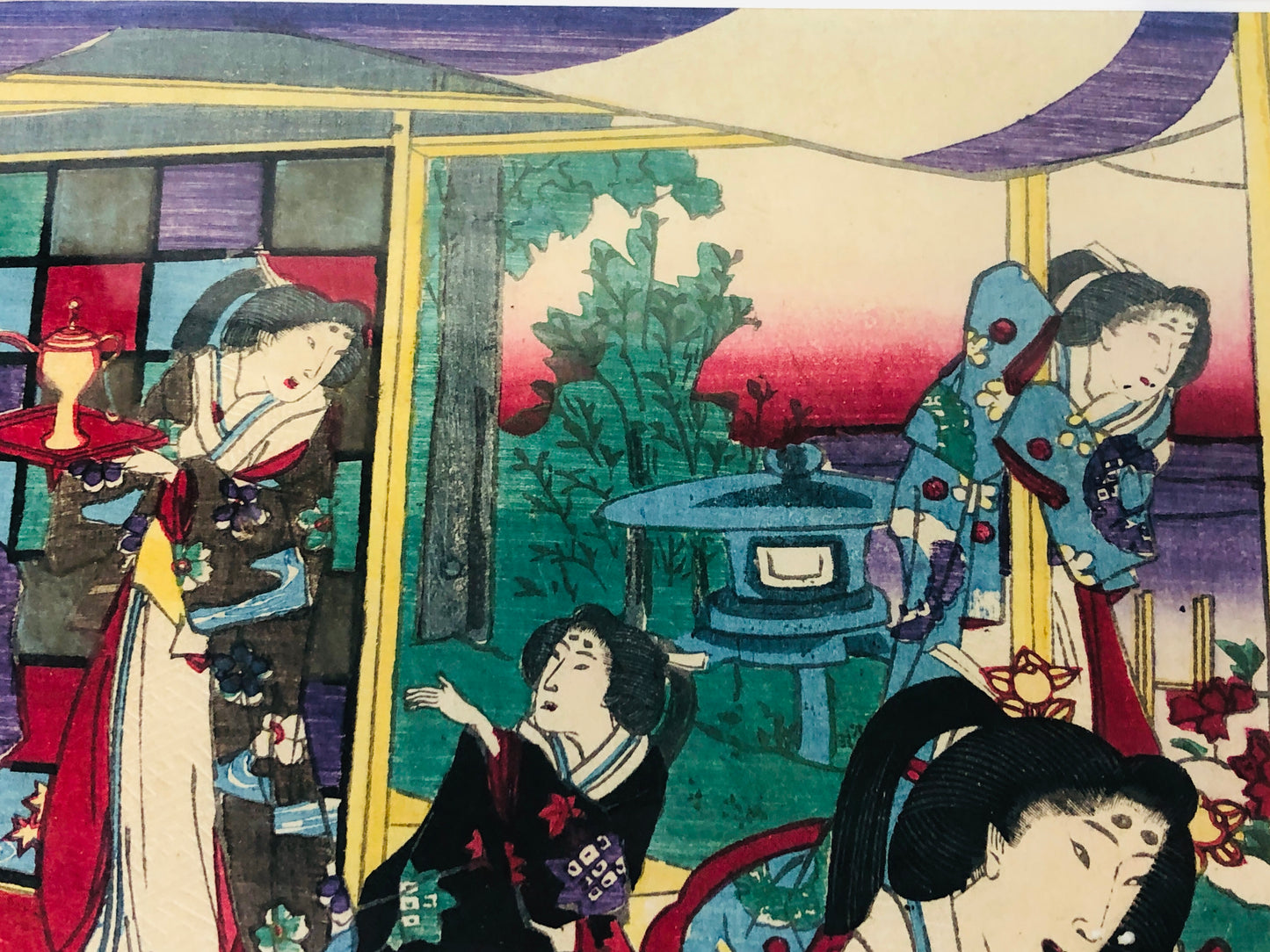 Y7309 WOODBLOCK PRINT Chikashige Flower Beautiful woman Japan Ukiyoe art antique