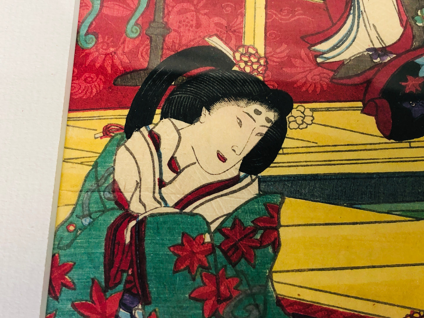 Y7309 WOODBLOCK PRINT Chikashige Flower Beautiful woman Japan Ukiyoe art antique