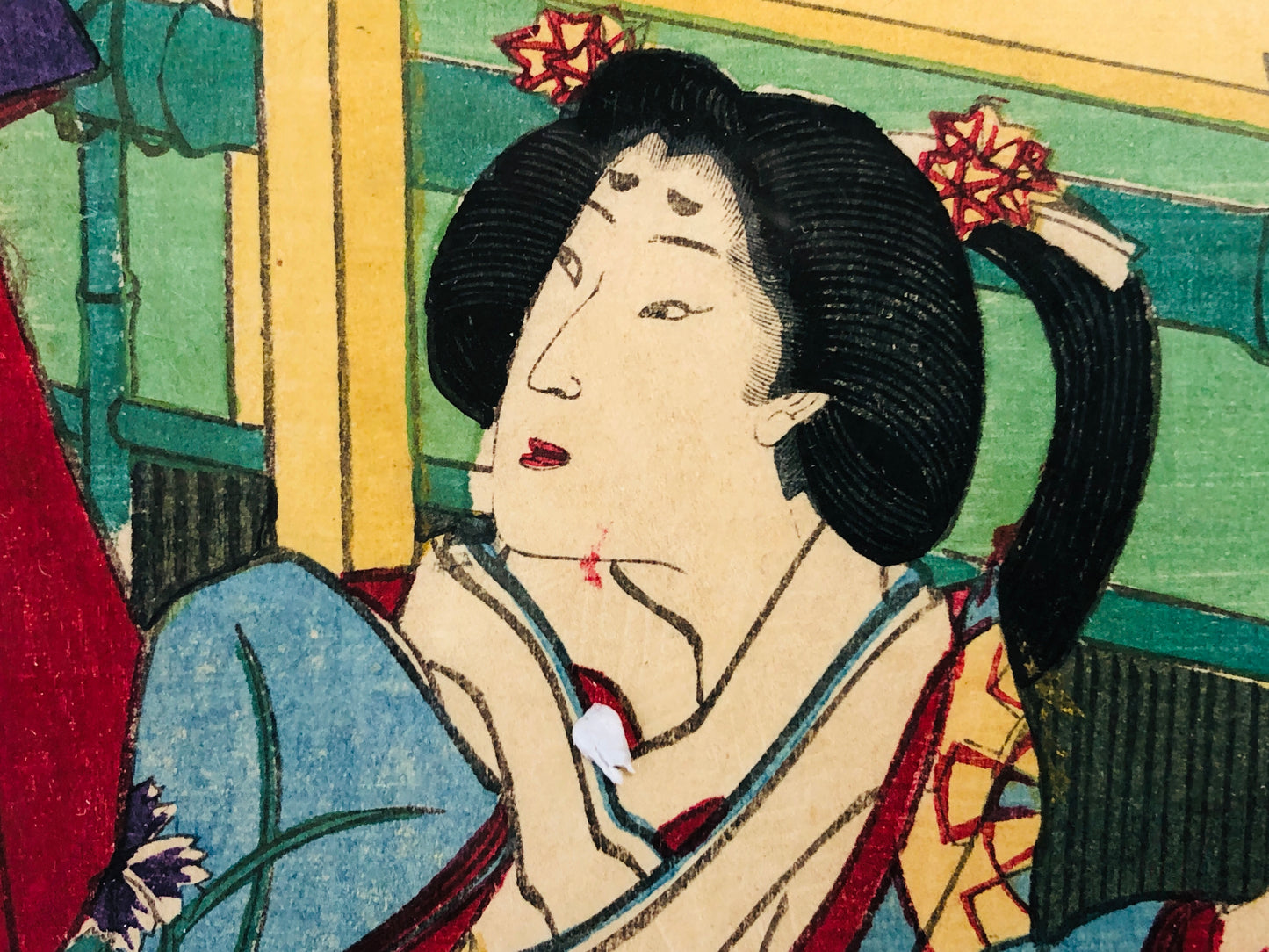 Y7309 WOODBLOCK PRINT Chikashige Flower Beautiful woman Japan Ukiyoe art antique