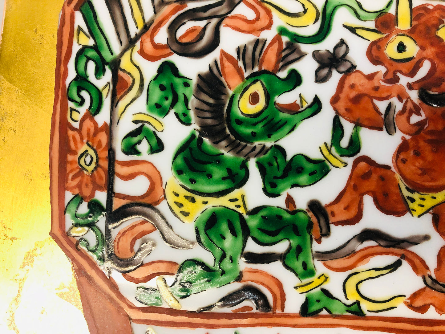 Y7321 OKIMONO Arita-ware ceramic plate color picture signed box Japan antique