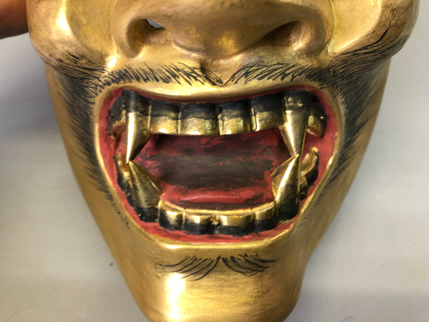 Y7354 NOH MASK wood carving bag Japan antique traditional dance drama omen men