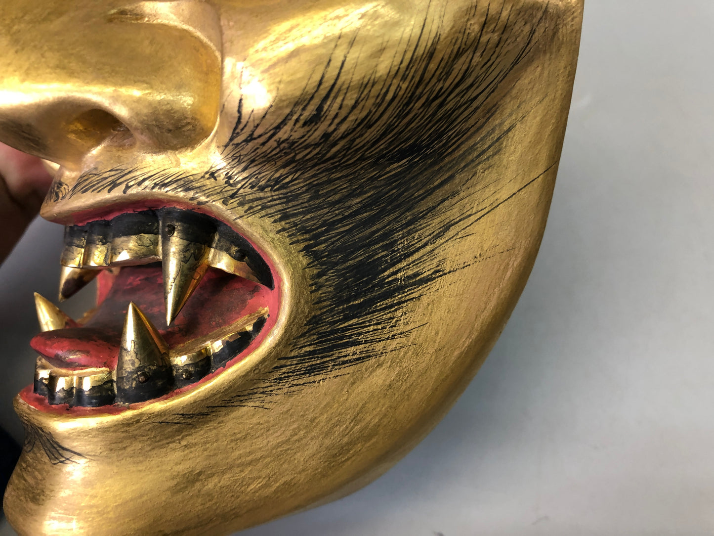 Y7354 NOH MASK wood carving bag Japan antique traditional dance drama omen men