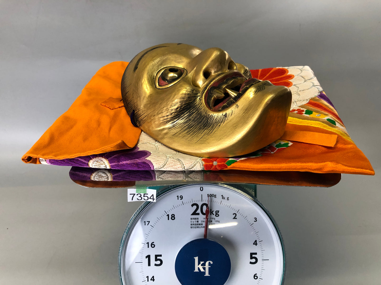 Y7354 NOH MASK wood carving bag Japan antique traditional dance drama omen men