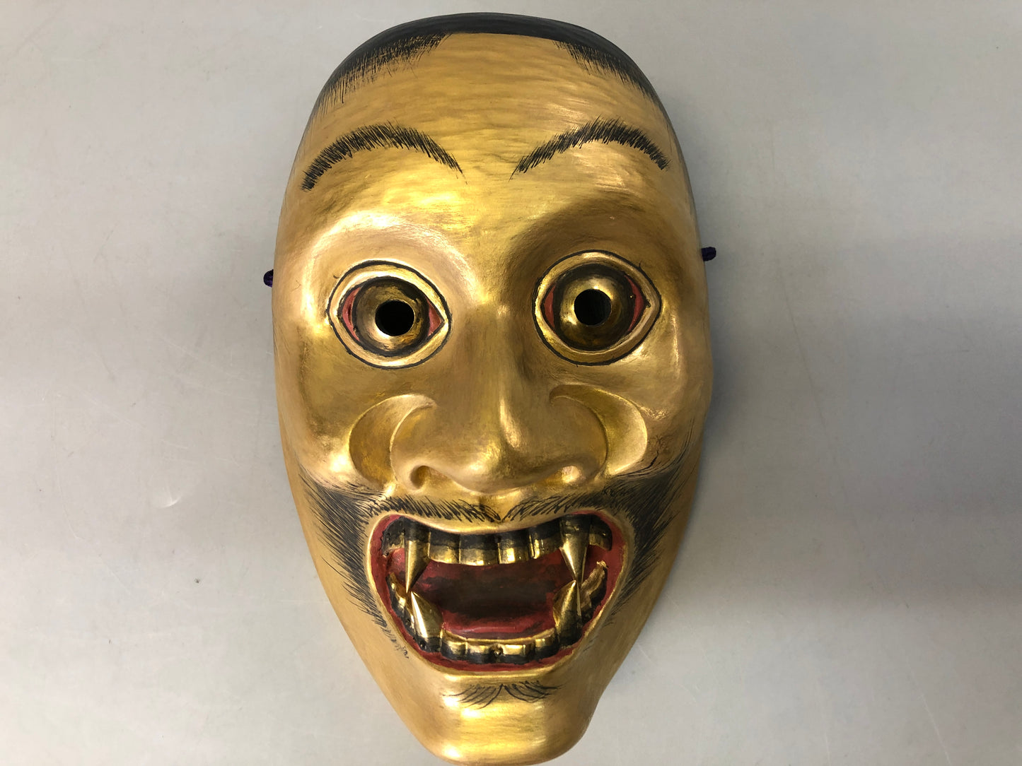 Y7354 NOH MASK wood carving bag Japan antique traditional dance drama omen men