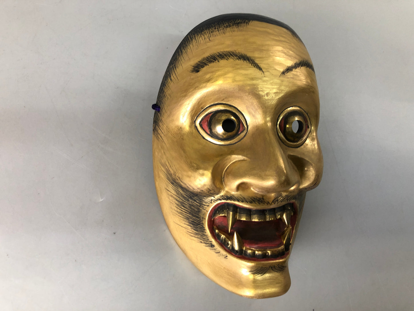 Y7354 NOH MASK wood carving bag Japan antique traditional dance drama omen men