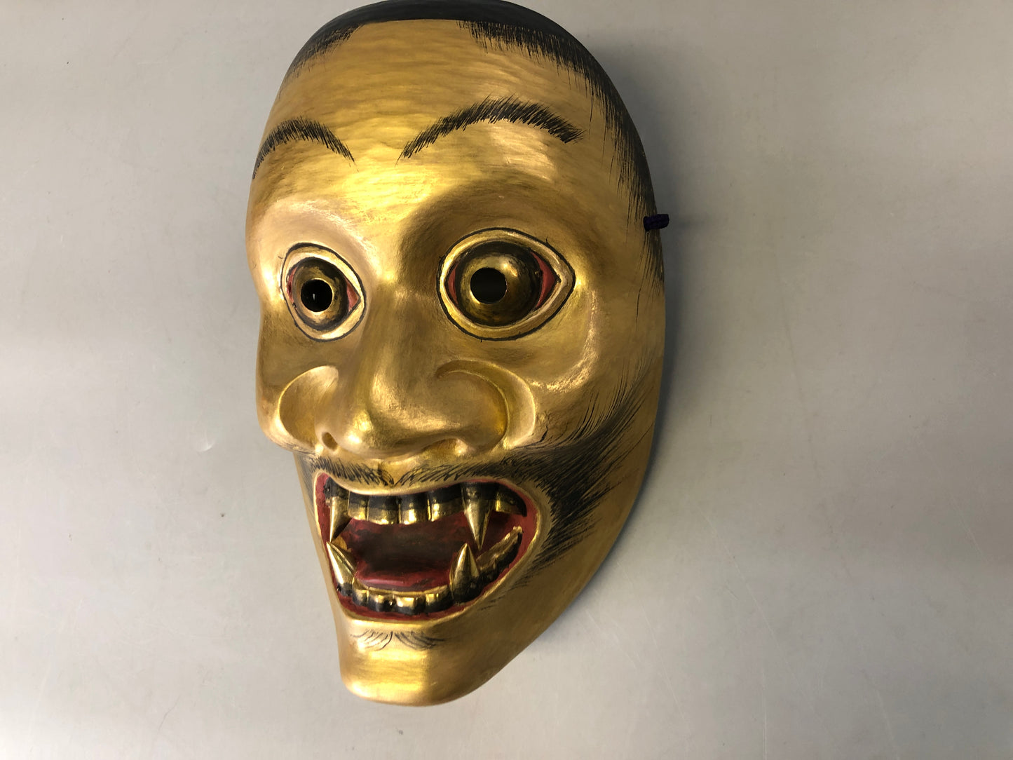 Y7354 NOH MASK wood carving bag Japan antique traditional dance drama omen men