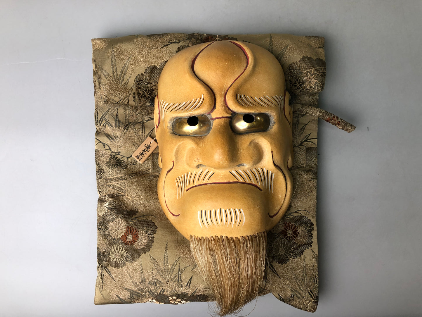 Y7359 NOH MASK wood carving Old man bag Japan antique traditional drama omen men