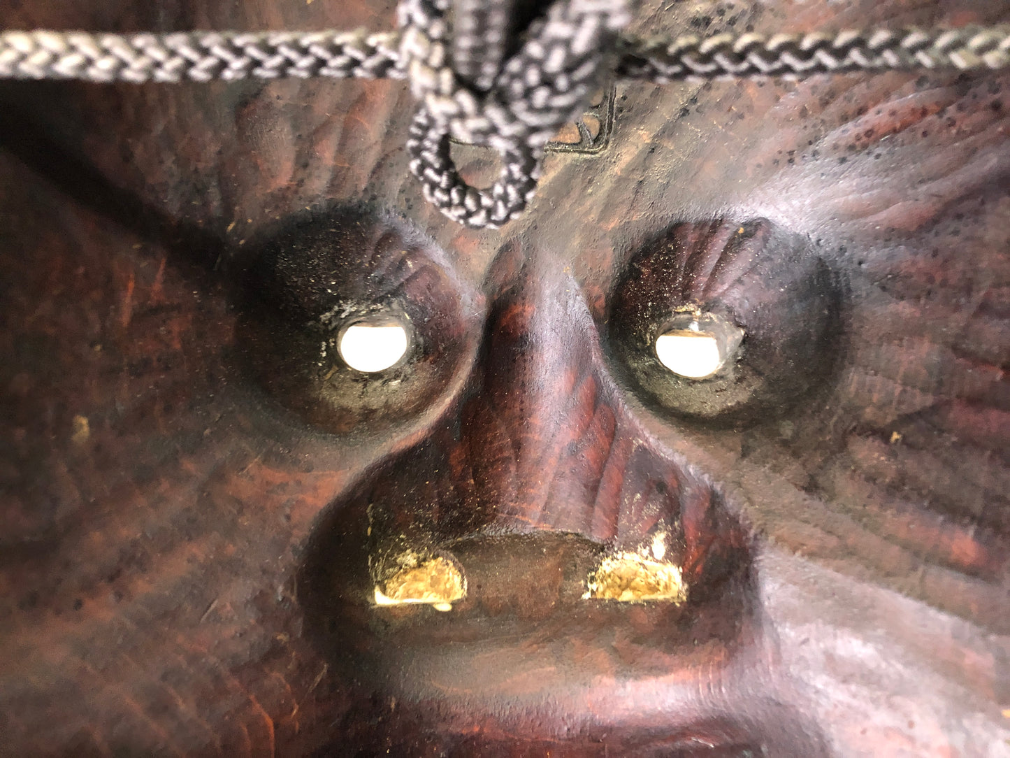 Y7359 NOH MASK wood carving Old man bag Japan antique traditional drama omen men