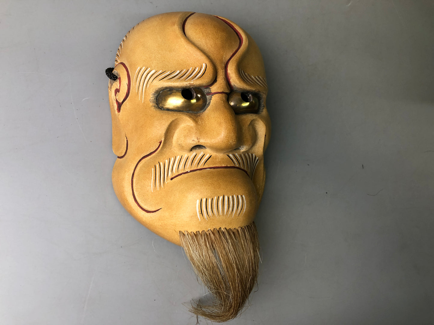 Y7359 NOH MASK wood carving Old man bag Japan antique traditional drama omen men