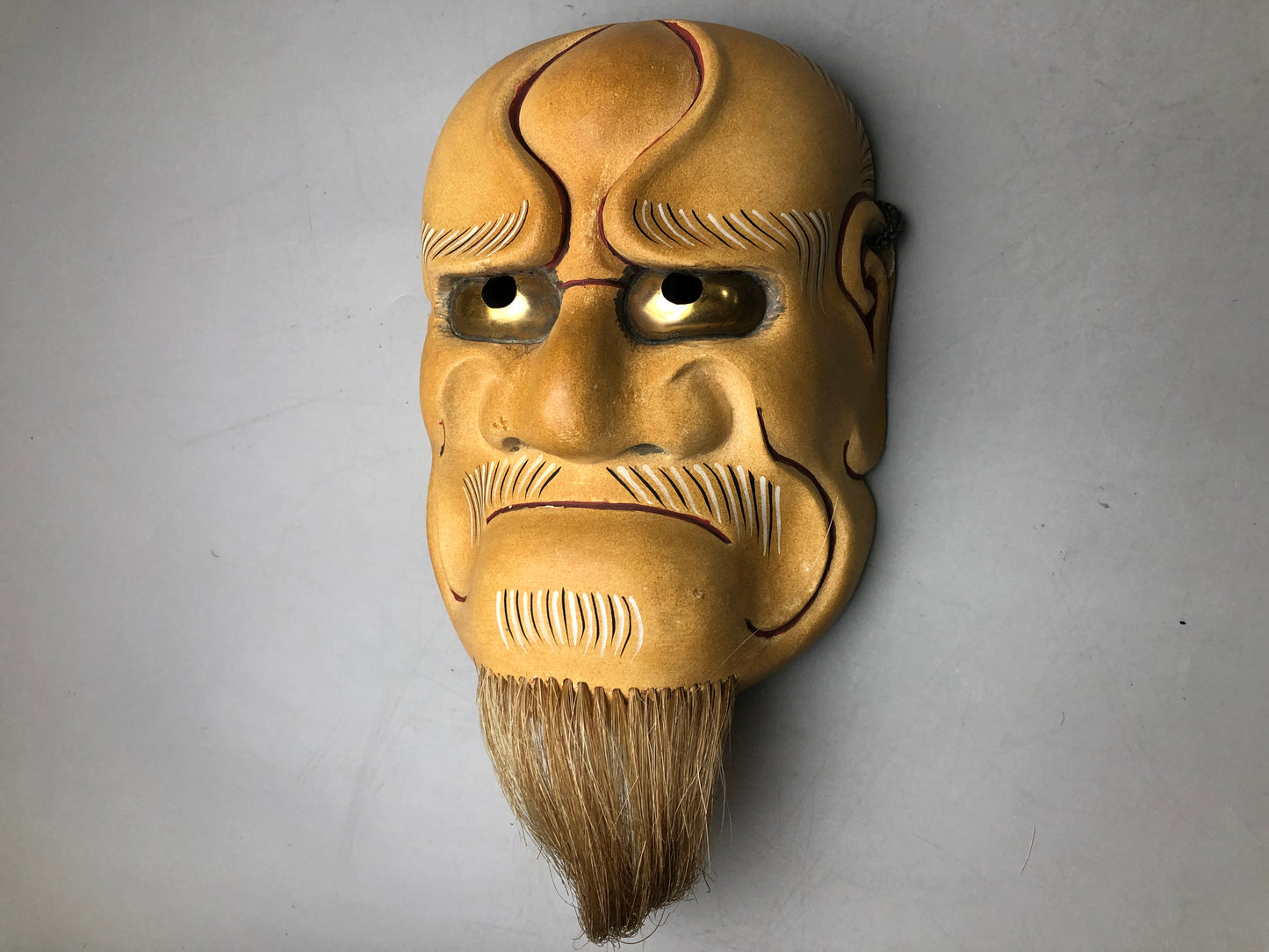 Y7359 NOH MASK wood carving Old man bag Japan antique traditional drama omen men