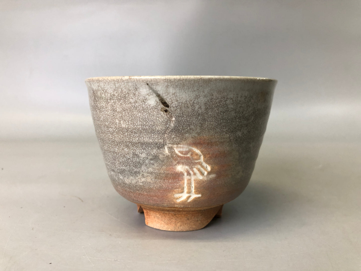 Y7362 CHAWAN Gohon Tachizuru bowl signed box Japan antique tea ceremony pottery