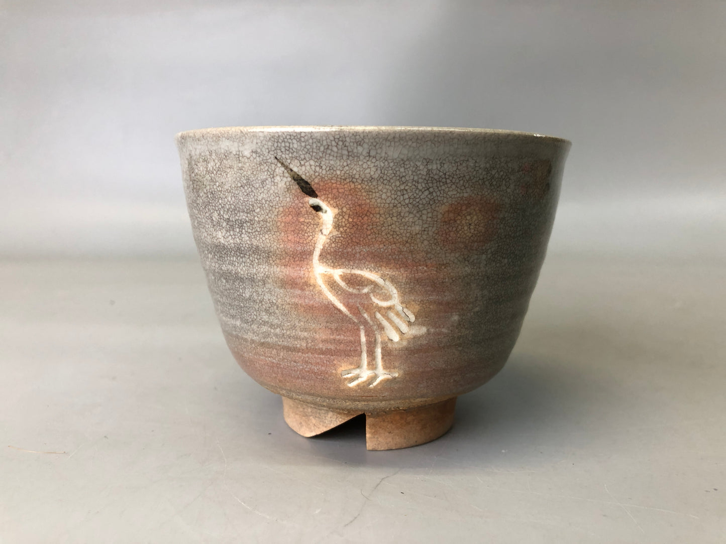 Y7362 CHAWAN Gohon Tachizuru bowl signed box Japan antique tea ceremony pottery