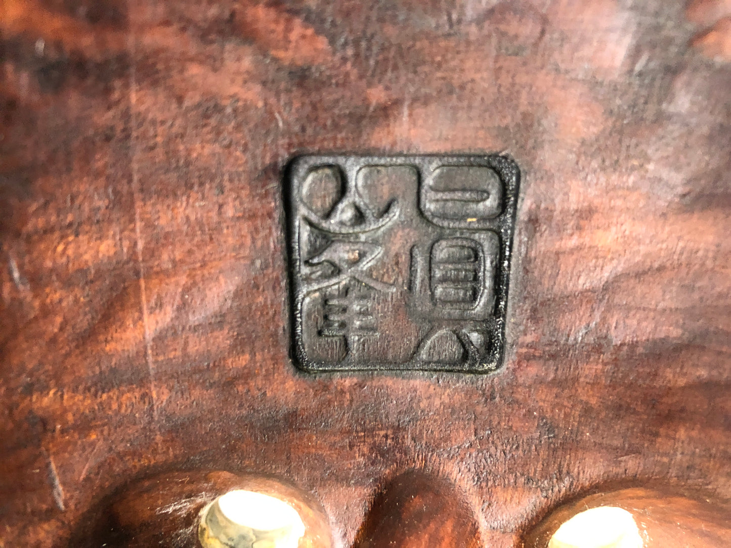 Y7368 NOH MASK wood carving bag signed Japan antique traditional drama omen men