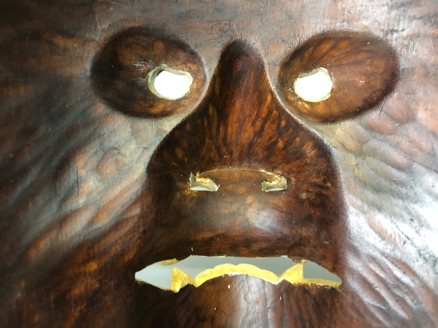 Y7368 NOH MASK wood carving bag signed Japan antique traditional drama omen men