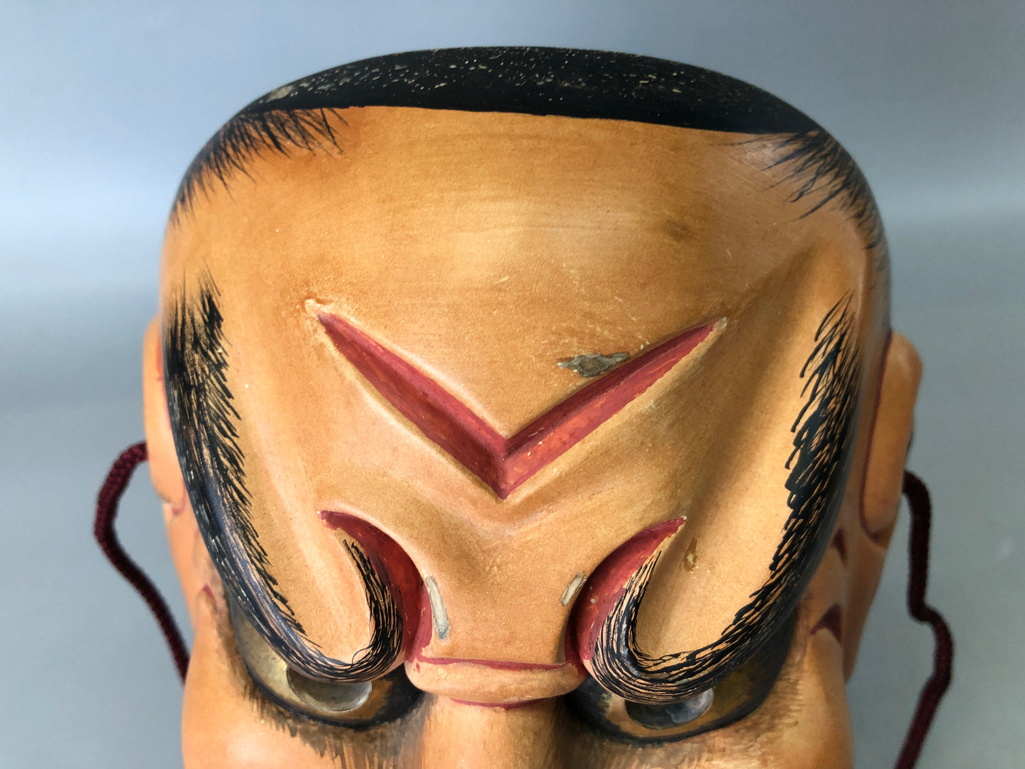 Y7368 NOH MASK wood carving bag signed Japan antique traditional drama omen men