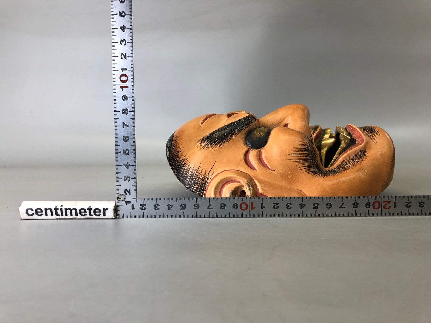 Y7368 NOH MASK wood carving bag signed Japan antique traditional drama omen men