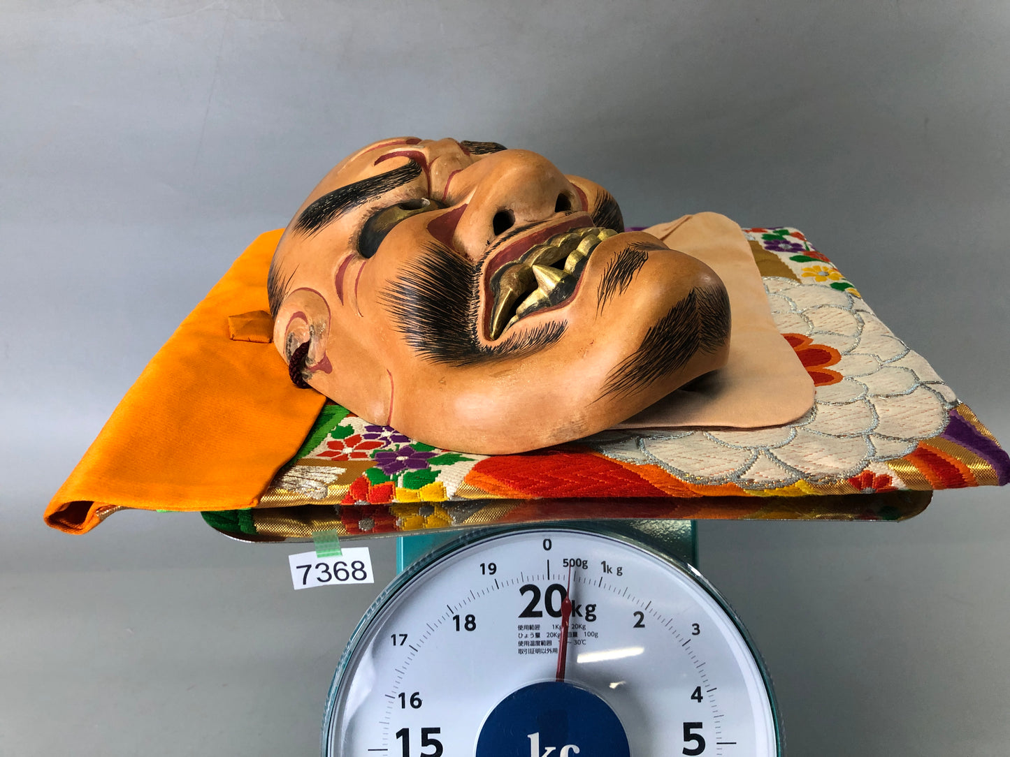 Y7368 NOH MASK wood carving bag signed Japan antique traditional drama omen men