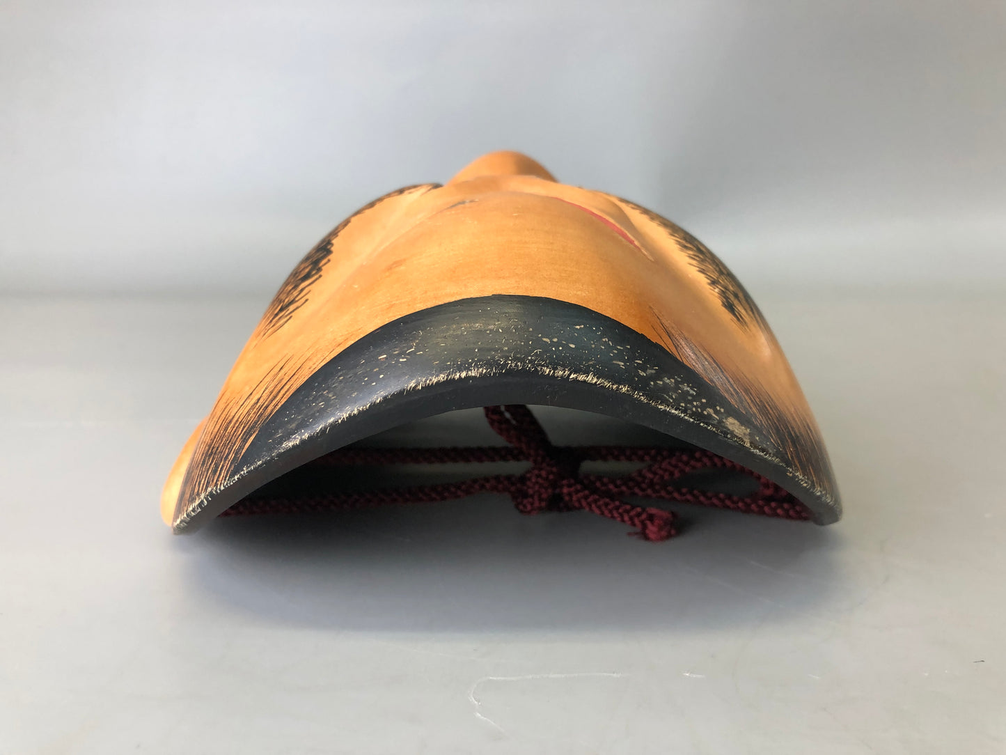 Y7368 NOH MASK wood carving bag signed Japan antique traditional drama omen men
