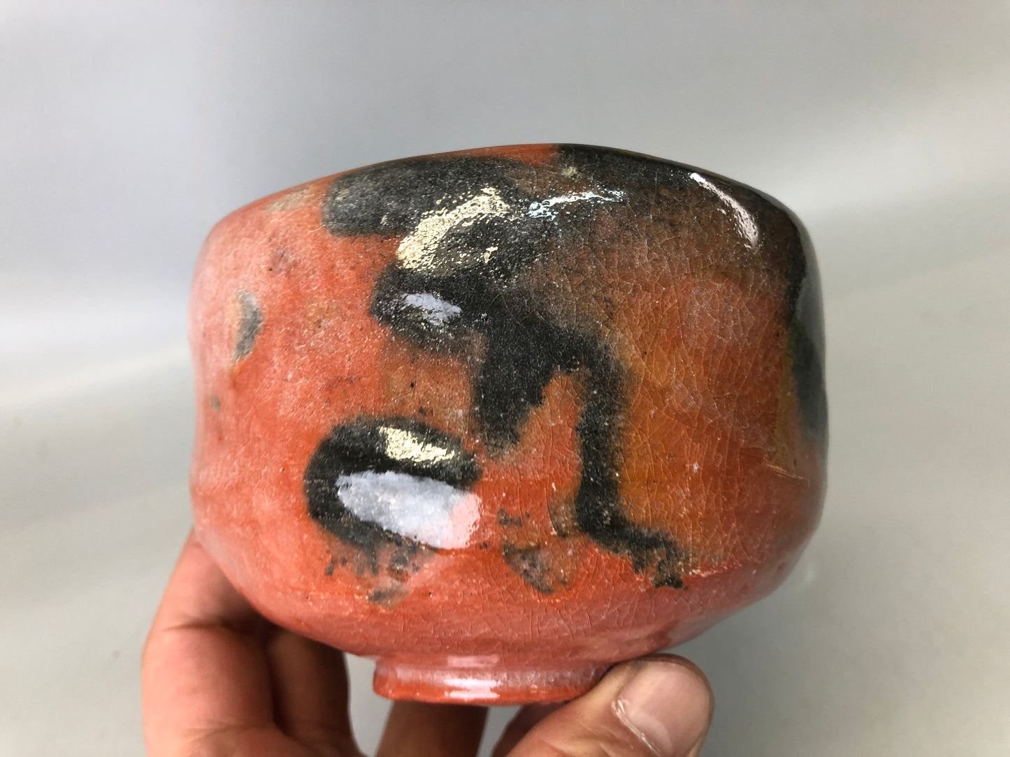 Y7370 CHAWAN Raku-ware red bowl signd box Japan antique tea ceremony pottery cup