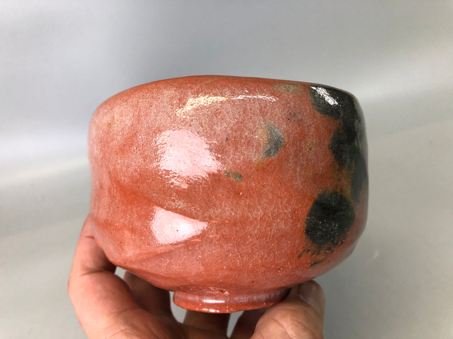 Y7370 CHAWAN Raku-ware red bowl signd box Japan antique tea ceremony pottery cup