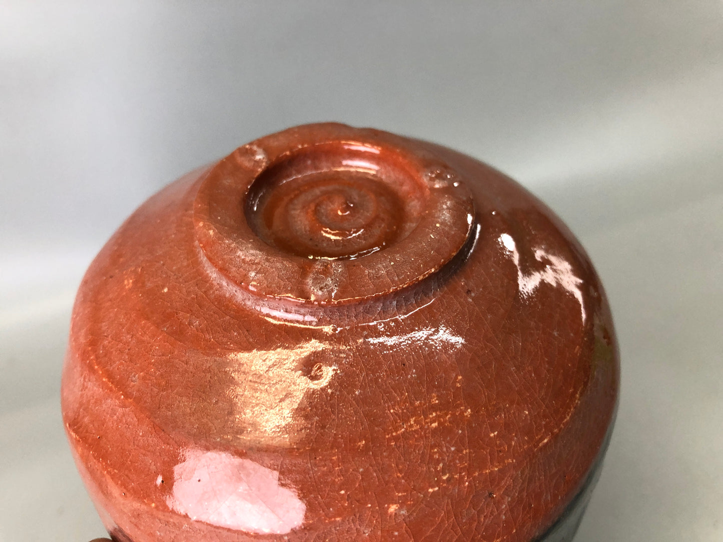 Y7370 CHAWAN Raku-ware red bowl signd box Japan antique tea ceremony pottery cup