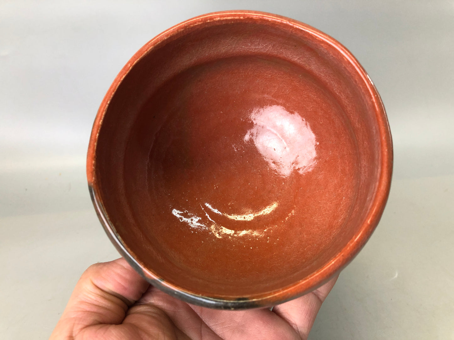 Y7370 CHAWAN Raku-ware red bowl signd box Japan antique tea ceremony pottery cup