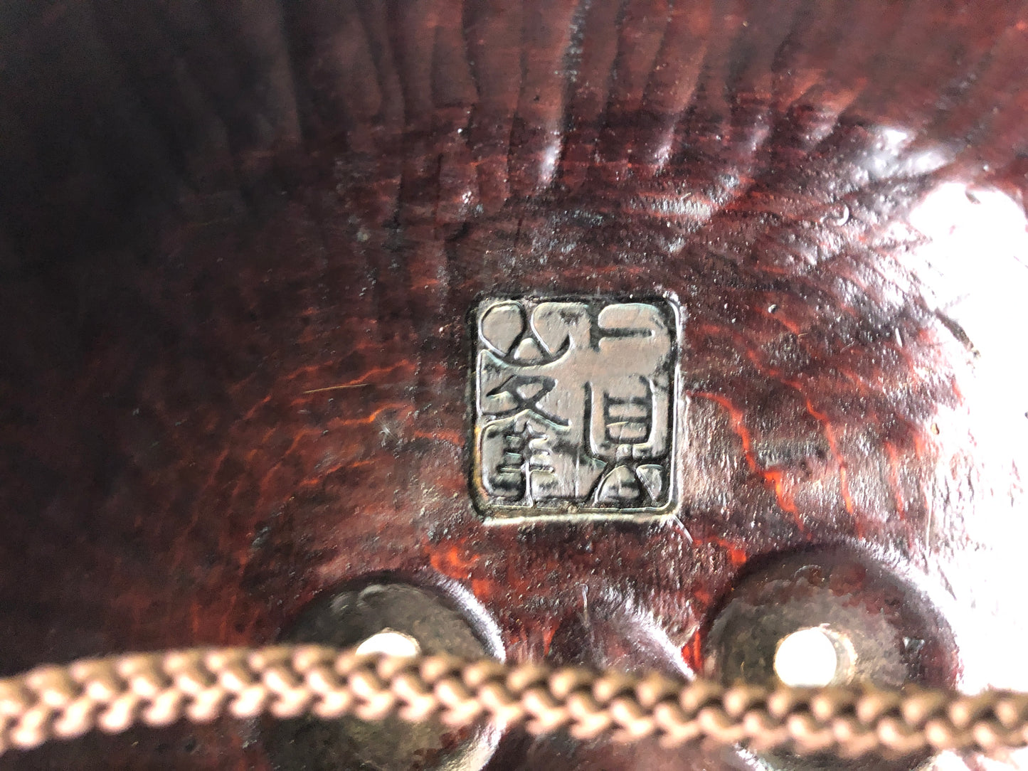 Y7373 NOH MASK wood carving Thunder bag signed Japan antique traditional omen